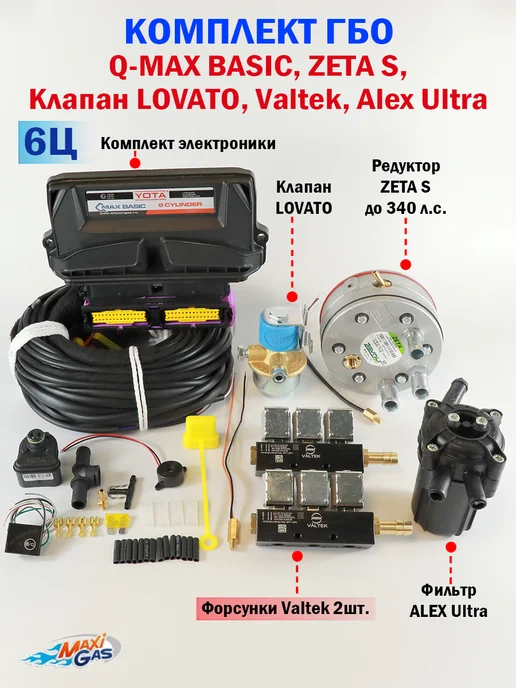 Комплект ГБО (6 цил) Q-MAX BASIC, ZETA S, Клапан, Valtek